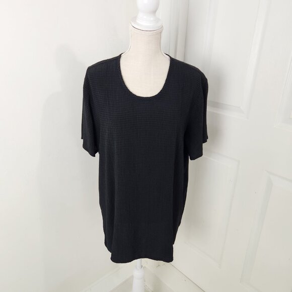 Flax Top Womens M Black Check Linen Textured Oversized Minimalist Lagenlook - Picture 11 of 11